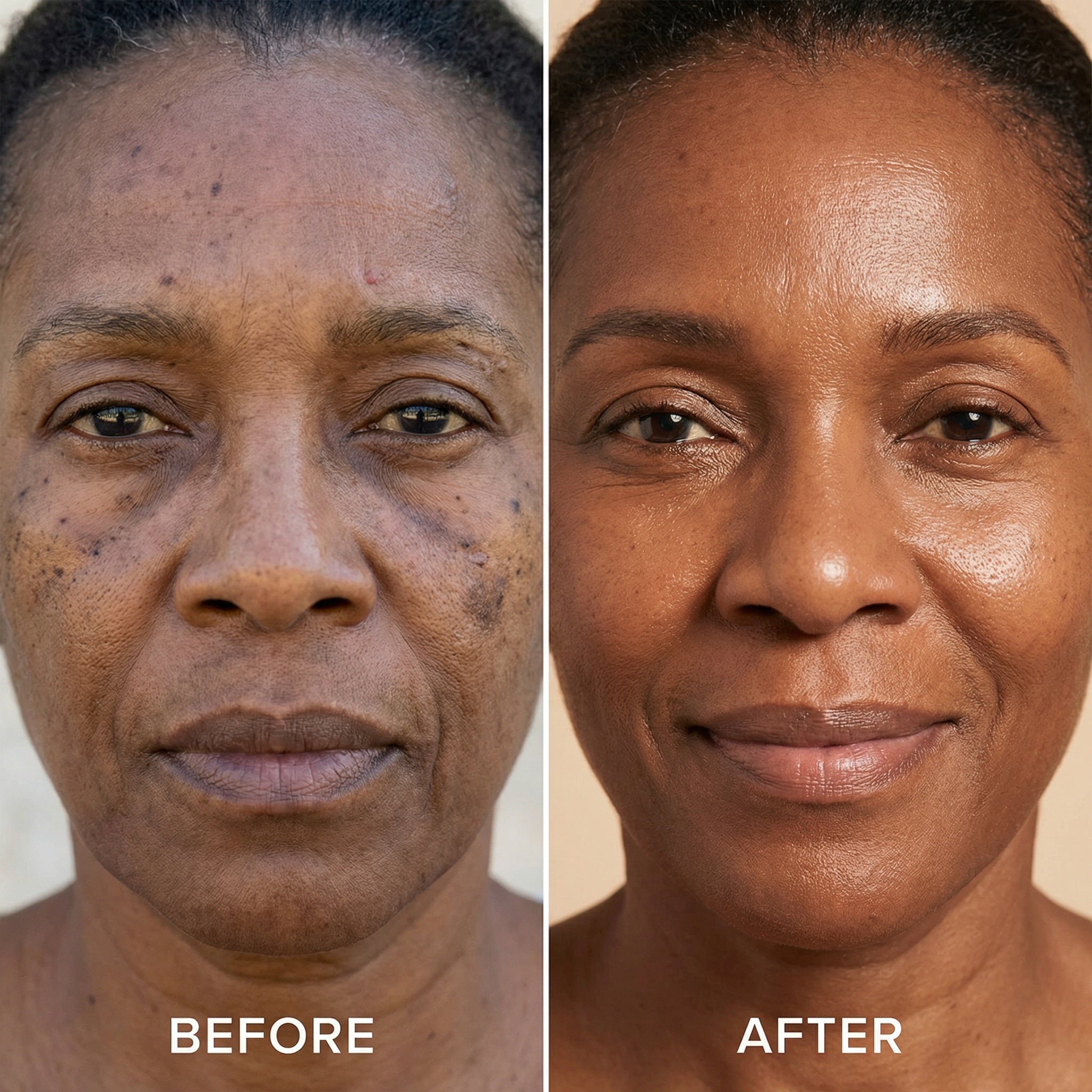 Dark spots & uneven tone → visibly brighter, clearer, more even skin.
